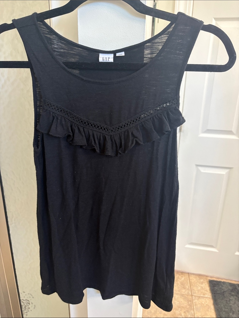 GAP Black Ruffle-Front Sleeveless Tank